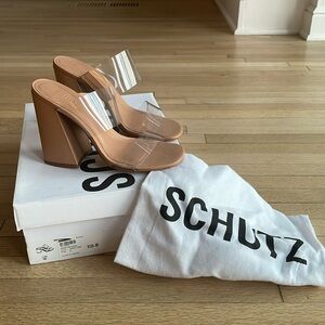 NIB Schutz Transparent Cork Sandals. Size 6
